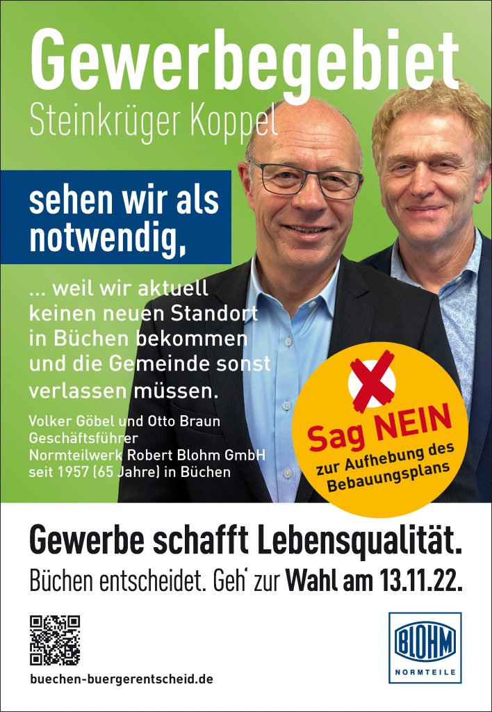 Plakat Gewerbe schafft Lebensqualität mit Volker Göbel und Otto Braun, Geschäftsführer Normteilwerk Robert Blohm GmbH